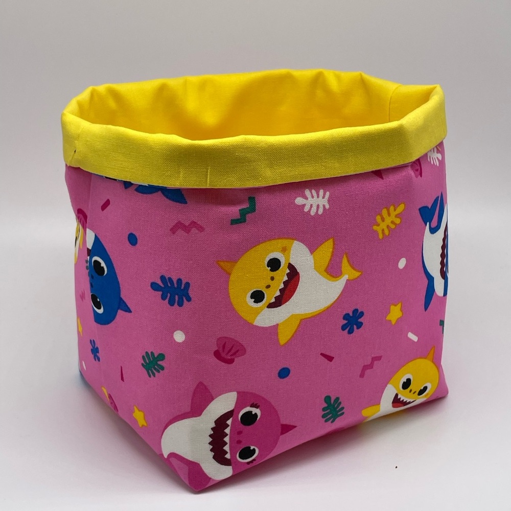 NEW Handmade Baby Shark Pink Fabric Basket / Girls Room Decor Basket